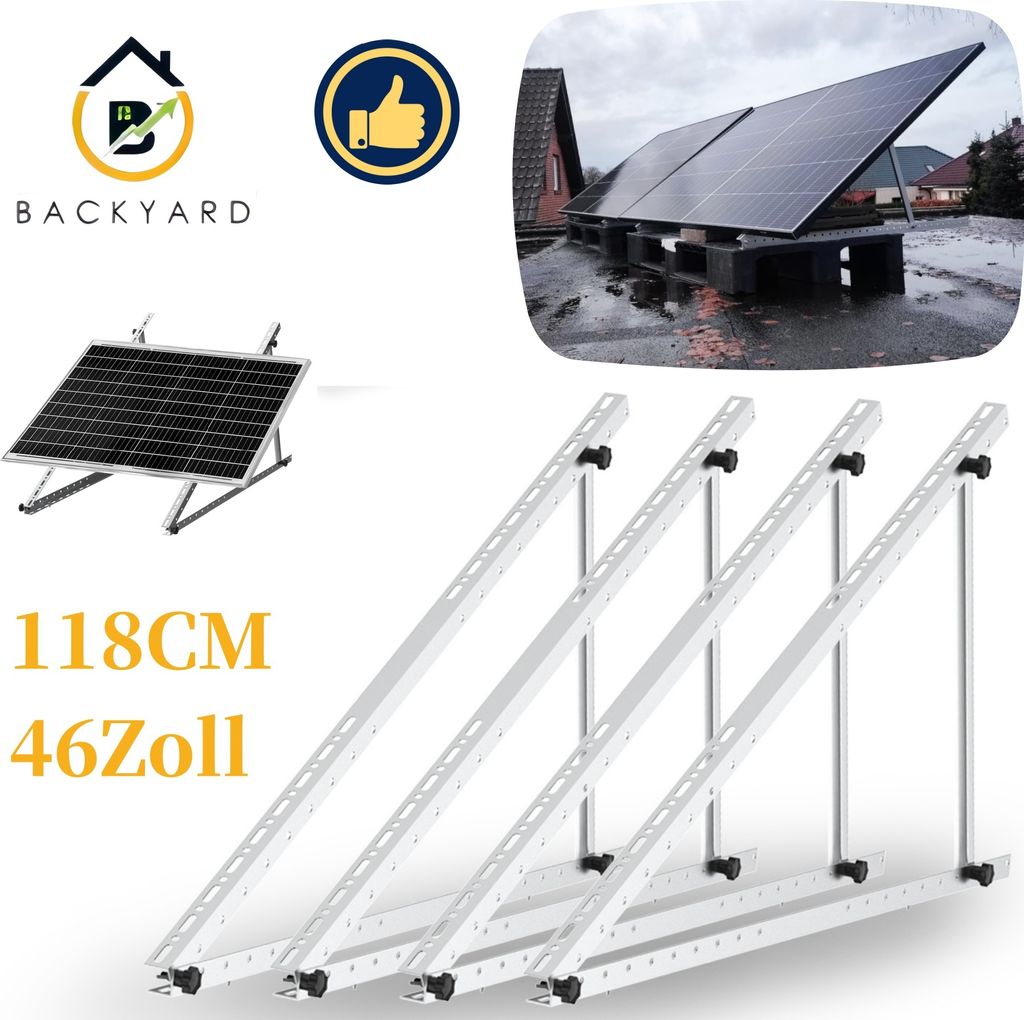 118CM Solarpanel Halterung 46" Balkonkraftwerk Halterung Adjustable 0-90° Halterung für Solarpanel 2 Paar