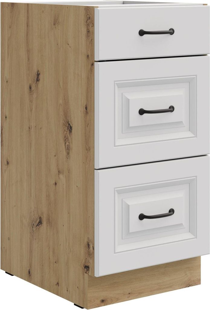 Küchen Unterschrank 40 cm Stilo Weiß + Eiche Artisan matt Vollauszug Soft-Close Küche Einbauküche