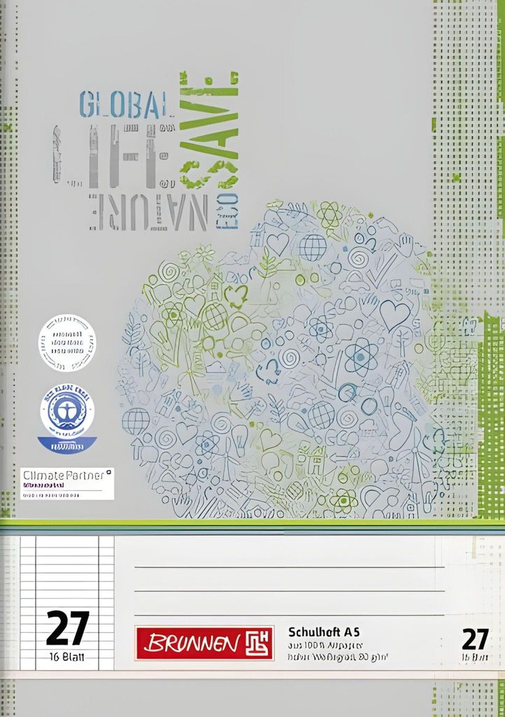 Brunnen Schulheft A5 Lineatur 27, 16Blatt, Recyclingpapier