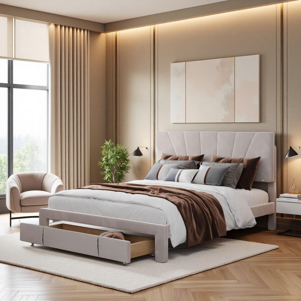 Čalouněná postel 140x200 cm s lamelovým roštem, opěradlem a Obrázek produktu 