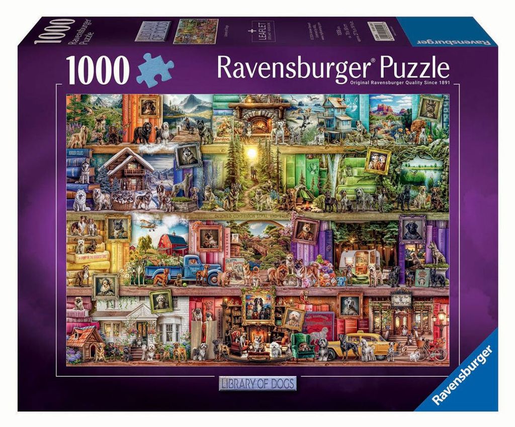 Ravensburger Puzzle Tiere The Library of Dogs 1000 Teile Puzzlespaß