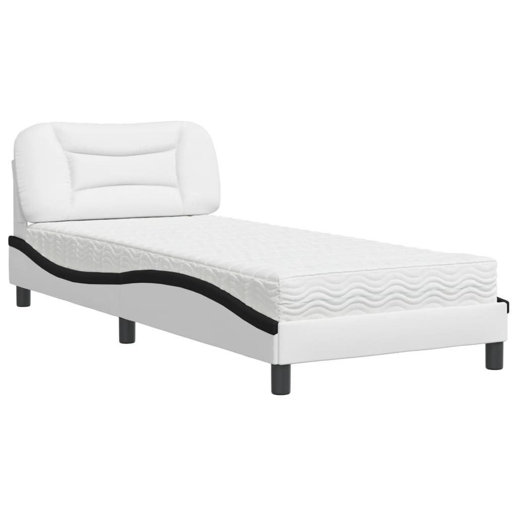 Bett mit Matratze "Hvar" Weiß und Schwarz 90x190 cm Kunstleder