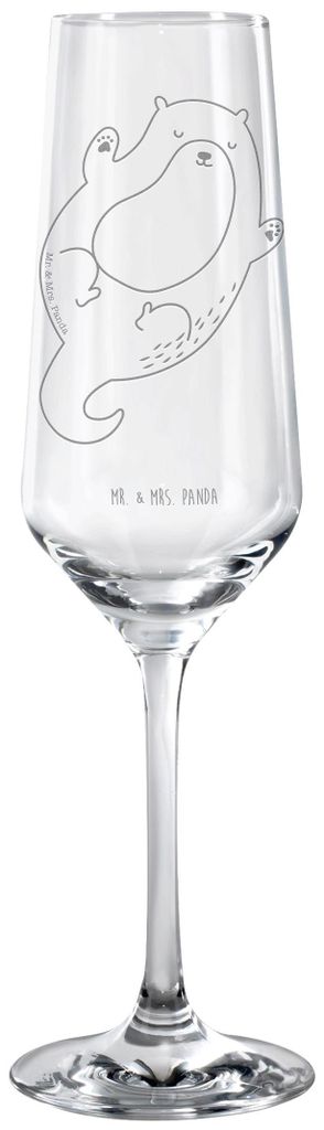 Mr. & Mrs. Panda Sektglas mit Gravur Otter Umarmen - Transparent - Geschenk, Kelchglas, Champagnerglas, Glas, Hallo, gut Gelaunt, glücklich, Seeot...