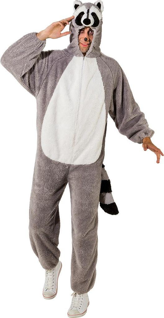 A person wearing a raccoon costume.