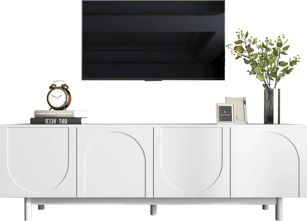 Ensemble TV de Salon Blanc avec Buffet Bas et Portes Design Structurées