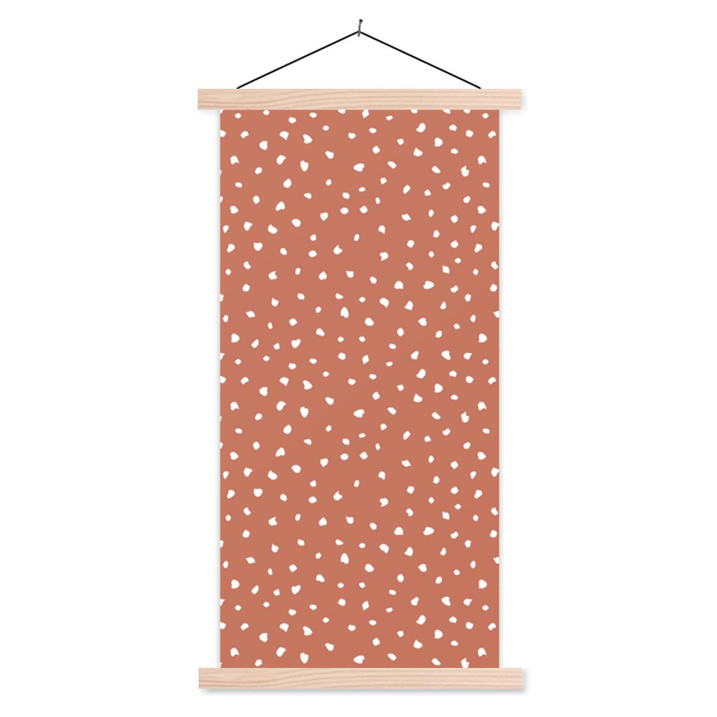 MuchoWow Textilposter Tupfen - Orange - Weiß 40x80 cm mit holzfarbenen Rahmen - Wohnzimmer