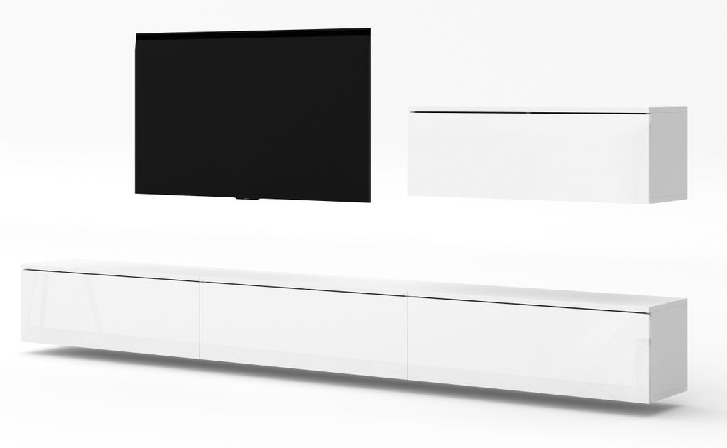 AX LIVING Wohnwand weiß Loriano IV Matt/Hochglanz Anbauwand 300 cm