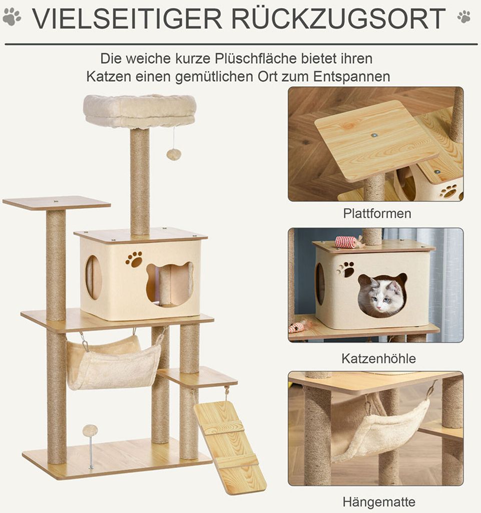 PawHut Kratzbaum Katzenbaum für Katzen Kletterbaum aus Holz Produktbild 13
