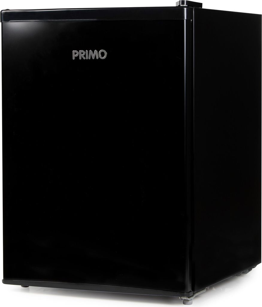 A black mini-refrigerator with the brand name "PRIMO" on the front.