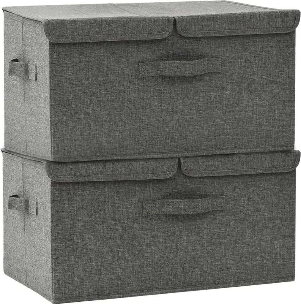 Lot de 2 Bacs de Rangement en Tissu Anthracite 50x30x25 cm pour Armoire