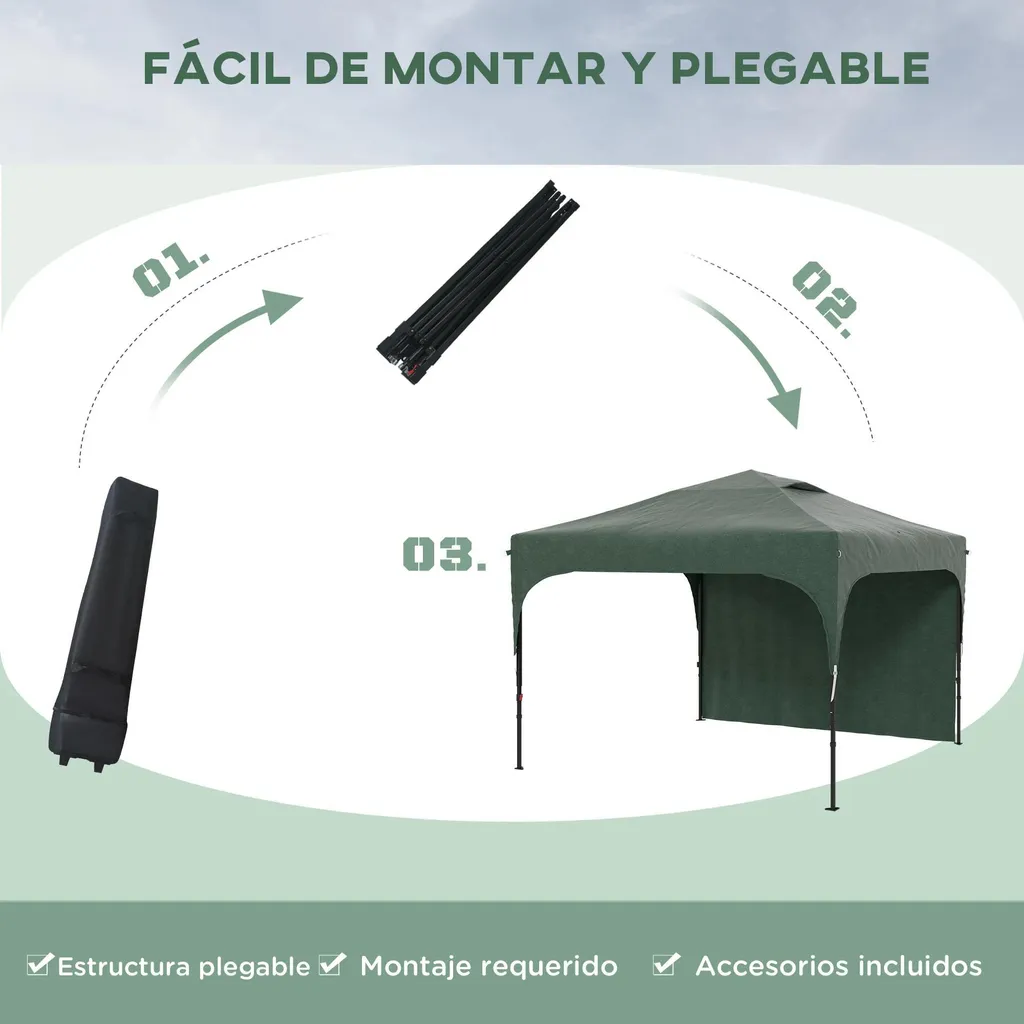 Barnum pliable 3x3m pour réceptions et stands extérieurs - Vert pro - 4
