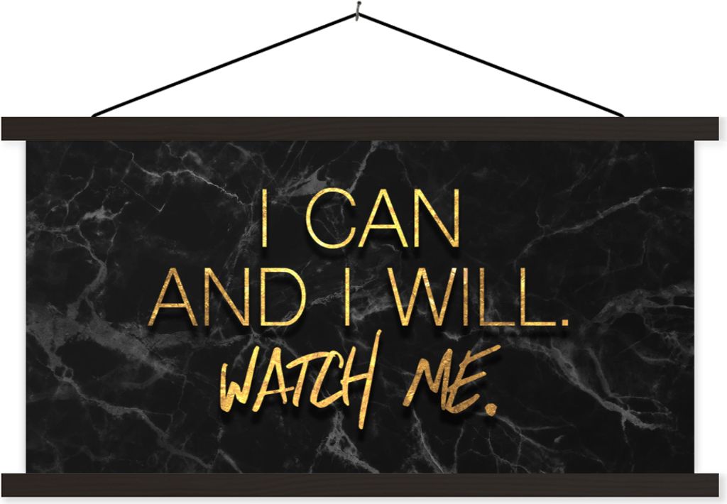 MuchoWow Textilposter Zitate - Selbstvertrauen - Gold - Marmor 120x60 cm mit schwarzem Rahmen - Dekoration Schlafzimmer