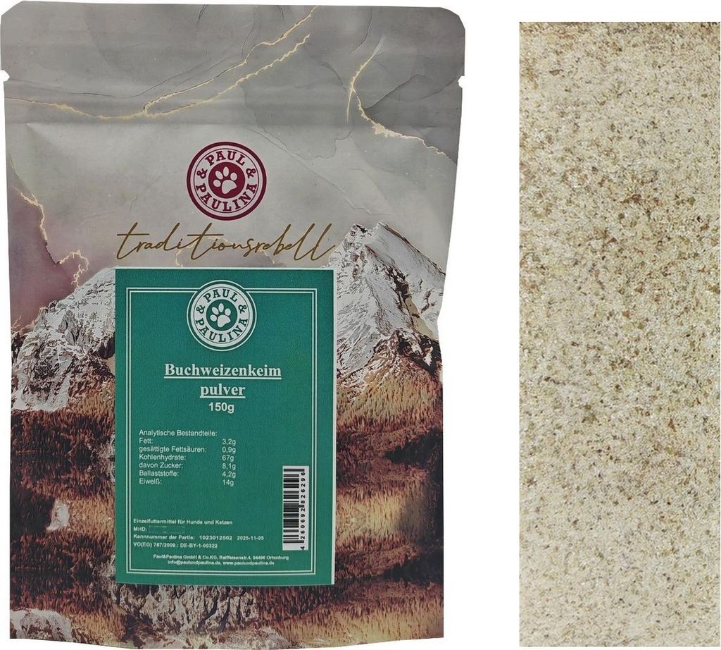 Paul & Paulina Buchweizenkeimpulver 150g Vitamin B Komplex für Hunde und Katzen