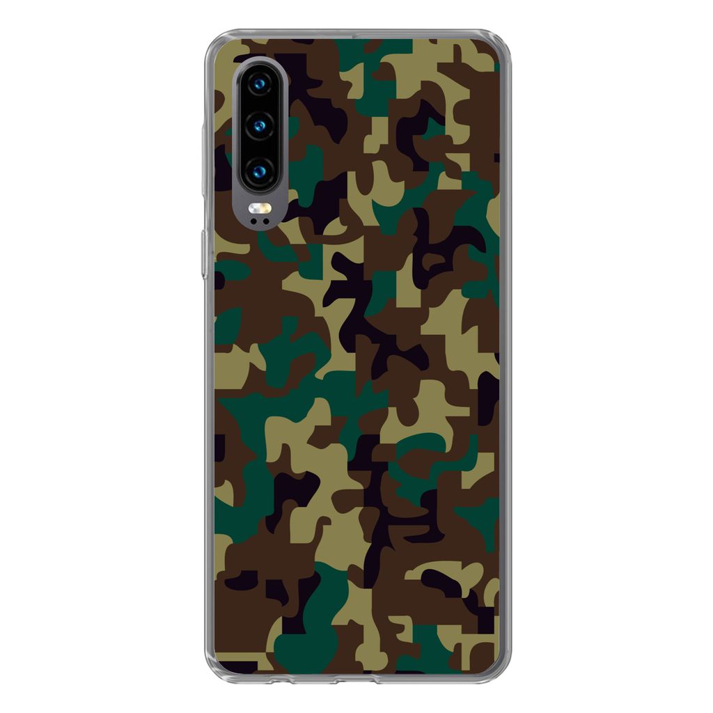MuchoWow Handyhülle Schutzhülle Hülle für Huawei P30 Camouflage-Muster mit dunklen Farben Silikon Softcase Handy Hülle - Kartenbesitzer