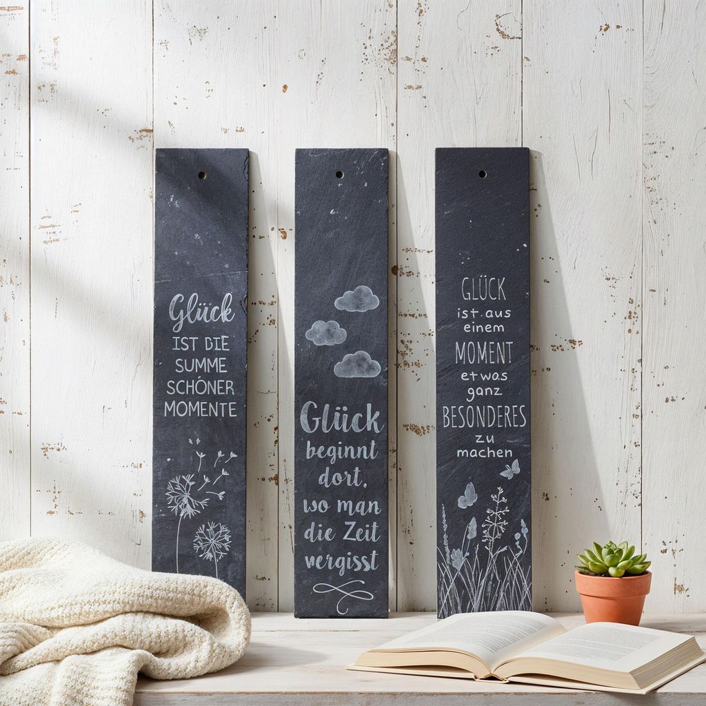 3er Set Schiefer Schilder Glück H30cm Sprüche Deko Schild Produktbild 
