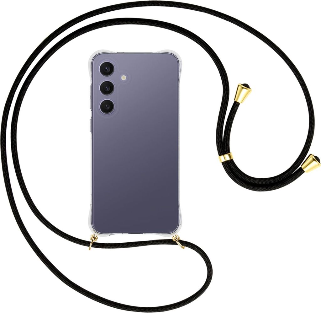 Handykette Backcover-Schutzhülle mit Band (Metall goldfarben) für Samsung S25 Plus - schwarz
