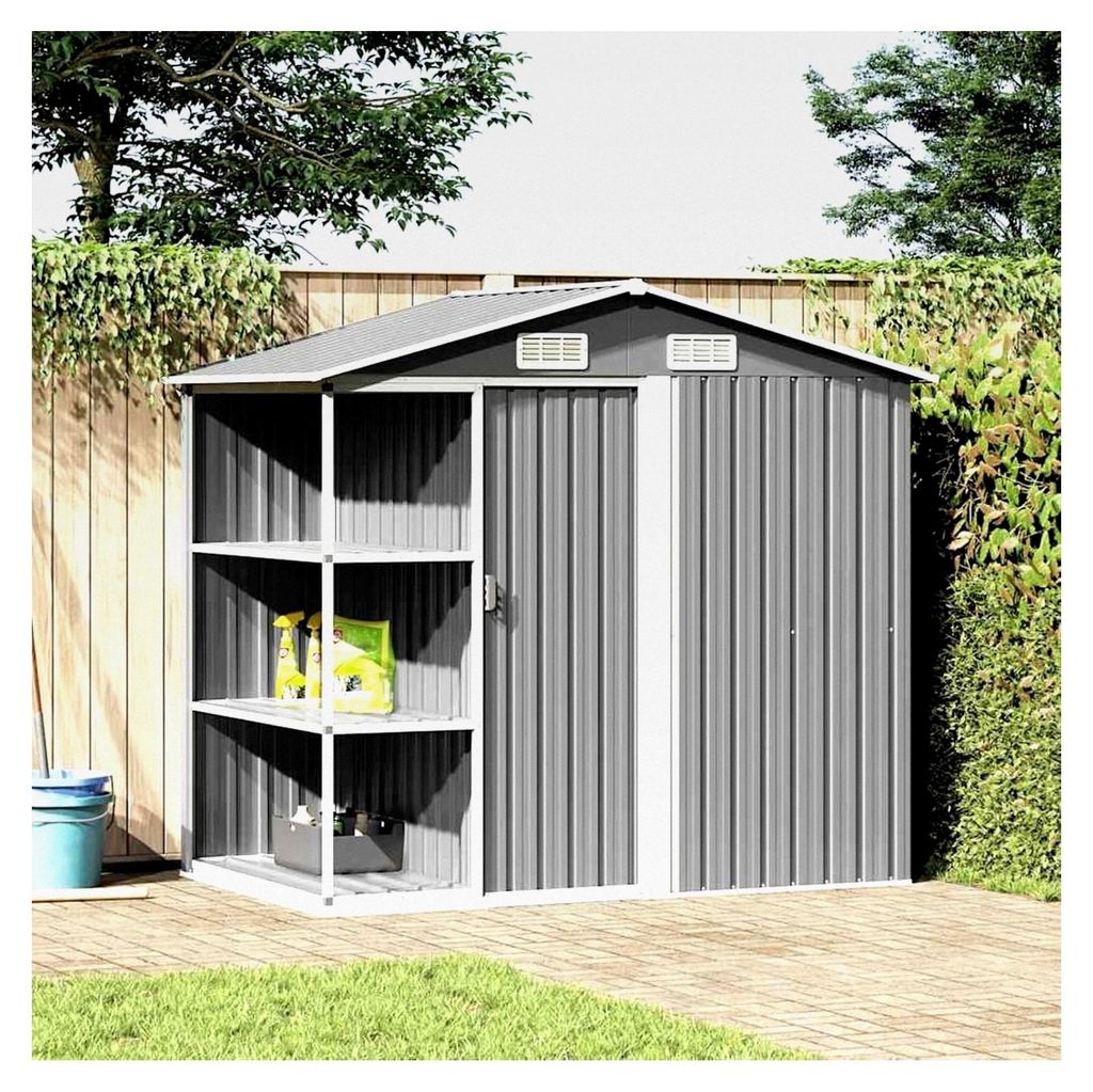 Gartenhaus mit Regal, Eisen, Lüftungsschlitze, Schiebetür für Gartenwerkzeuge und Möbel