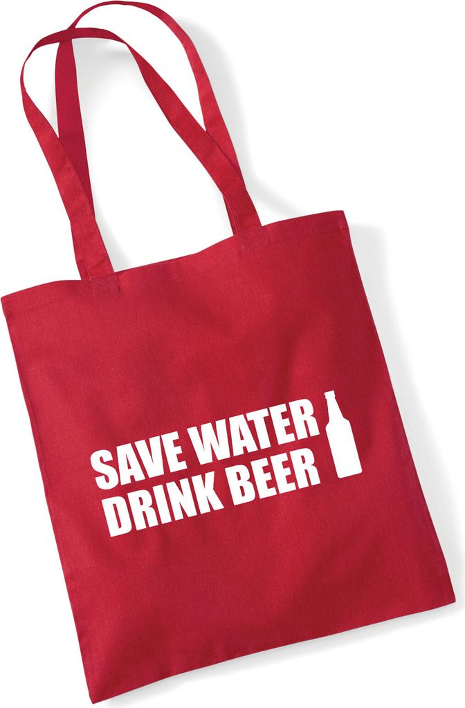 Huuraa Jutebeutel Save Water Drink Beer Bierflasche 10 Liter Classic Red Baumwolle Tasche Geschenkidee