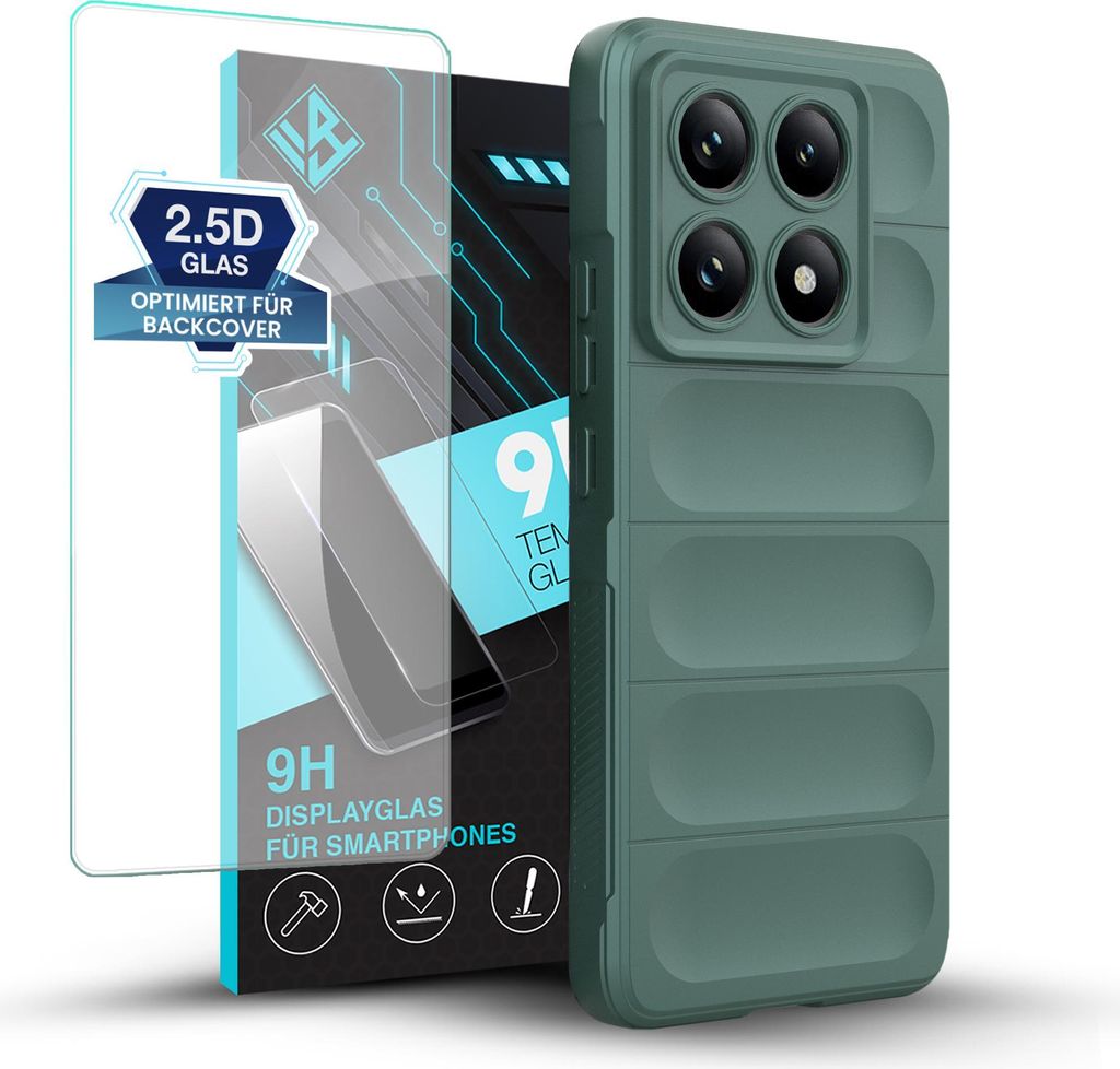 A phone case and screen protector are displayed against a white background.