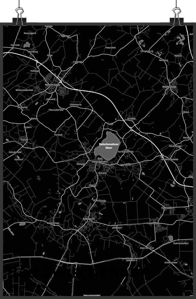 Mr. & Mrs. Panda Bild Bad Zwischenahn DIN A3 - Geschenk, Kunstdruck, drucke, Stadt Dorf Karte Landkarte Map Stadtplan, wanddeko, Wandbild, Plakat