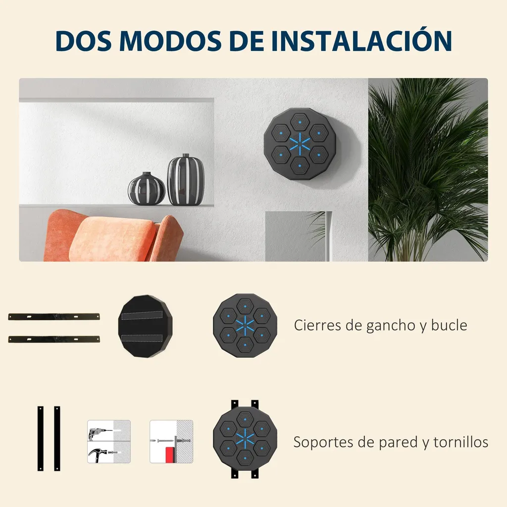 Machine de boxe musicale murale - Plateau interactif Bluetooth et LED