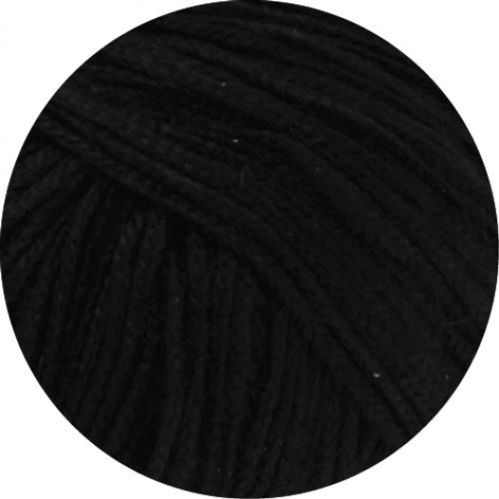 A close-up, circular crop of black yarn.
