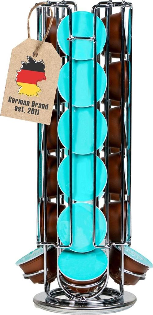 Intirilife Kaffee Kapselhalter kompatibel mit Dolce Gusto Kapseln (24 Stück) aus Eisen in Silber - 13.5 x 33 cm - 360 Grad Rotierbarer Kapselstän...