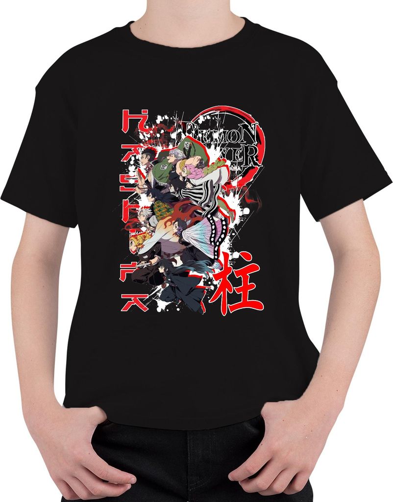 Demon Slayer Kimetsu no Yaiba Anime Charaktere Geschenk Grunge Uni Kinder T-Shirt, Schwarz, 104