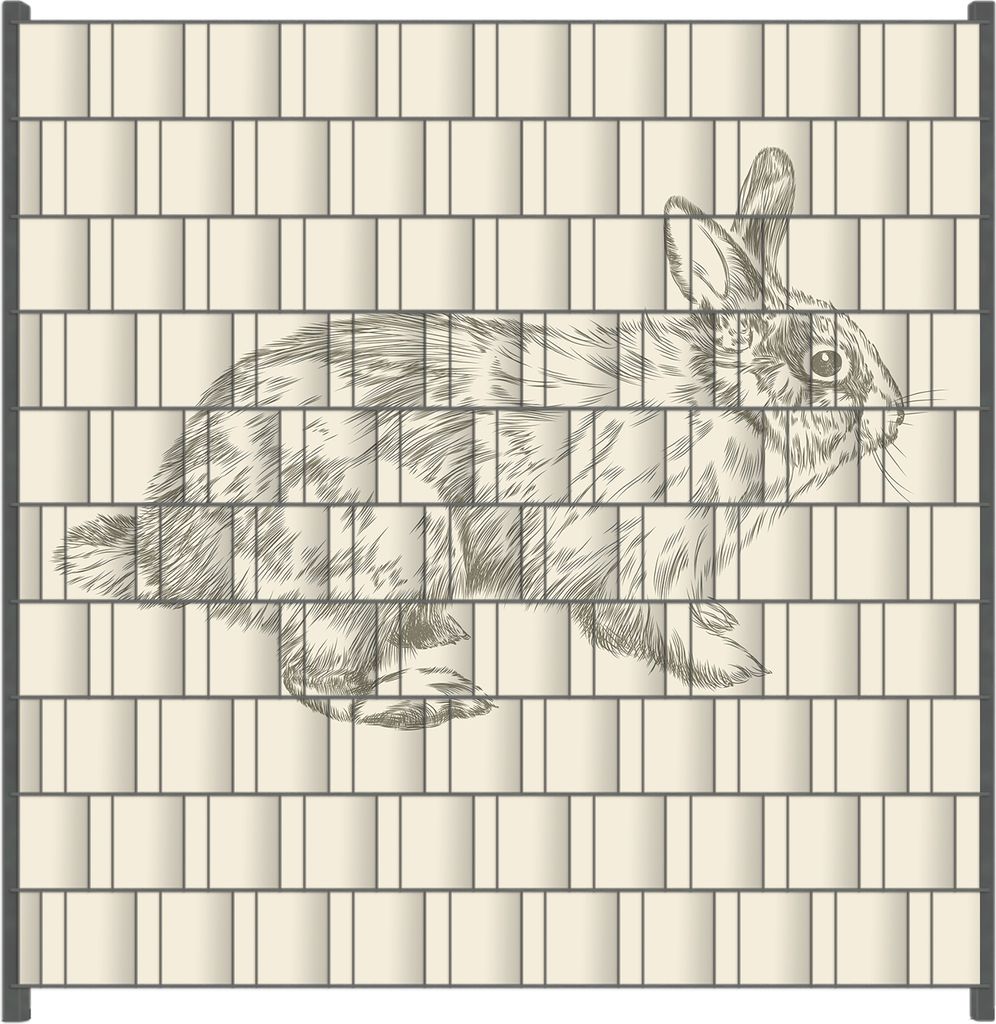 Wallario Zaunsichtschutz mit Motiv Hase als illustrierte Bleistiftzeichnung für Ein- und Doppelstabmatten Zäune in der Größe 200 x 200 cm