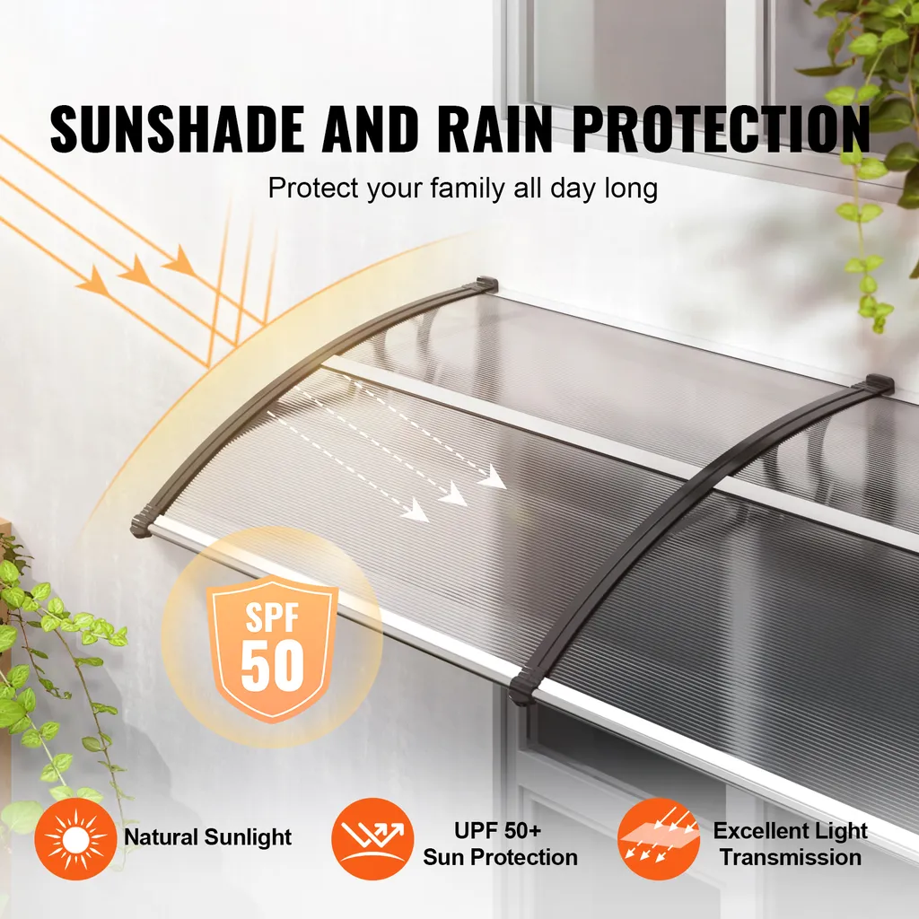 SucceBuy tenda da sole per finestre e porte, tenda da sole per patio esterno da 38 x 117 pollici, pellicola di protezione solare UF50+ PC, parasole trasparente impermeabile per la protezione da raggi UV, pioggia e neve - 2