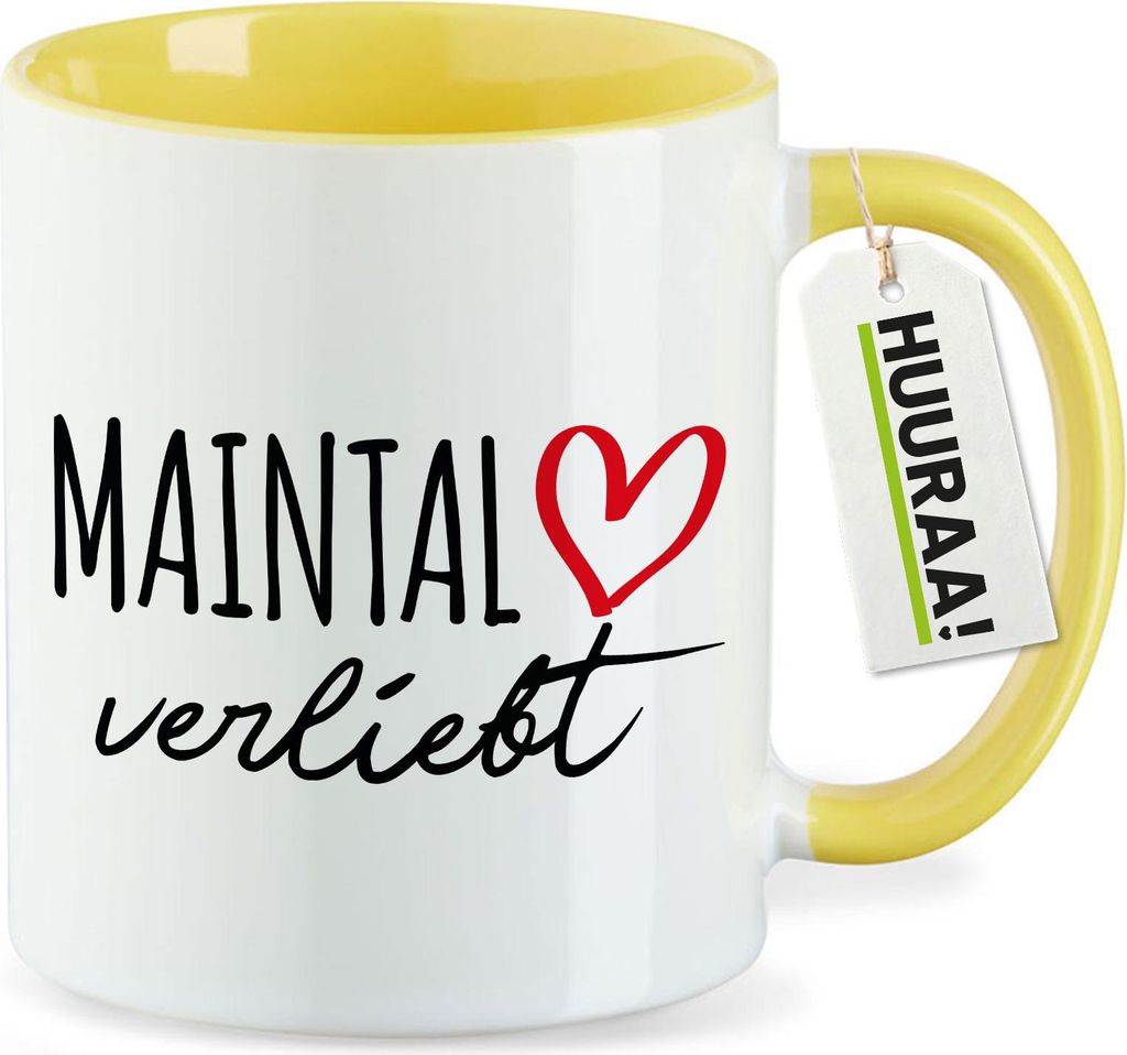 Huuraa Kaffeetasse Maintal verliebt 330ml Gelb Keramik Kaffeebecher Geschenkidee