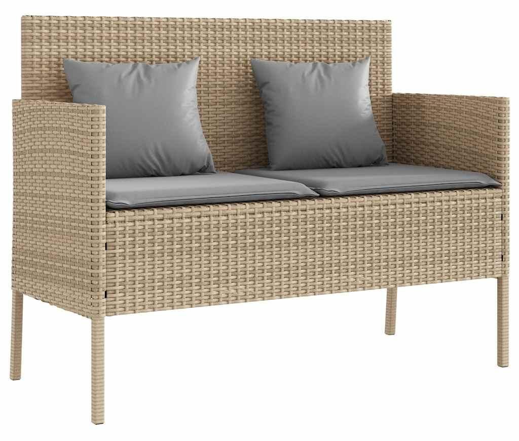 vidaXL Záhradná lavica s vankúšmi Béžová Poly Rattan Obrázok produktu 