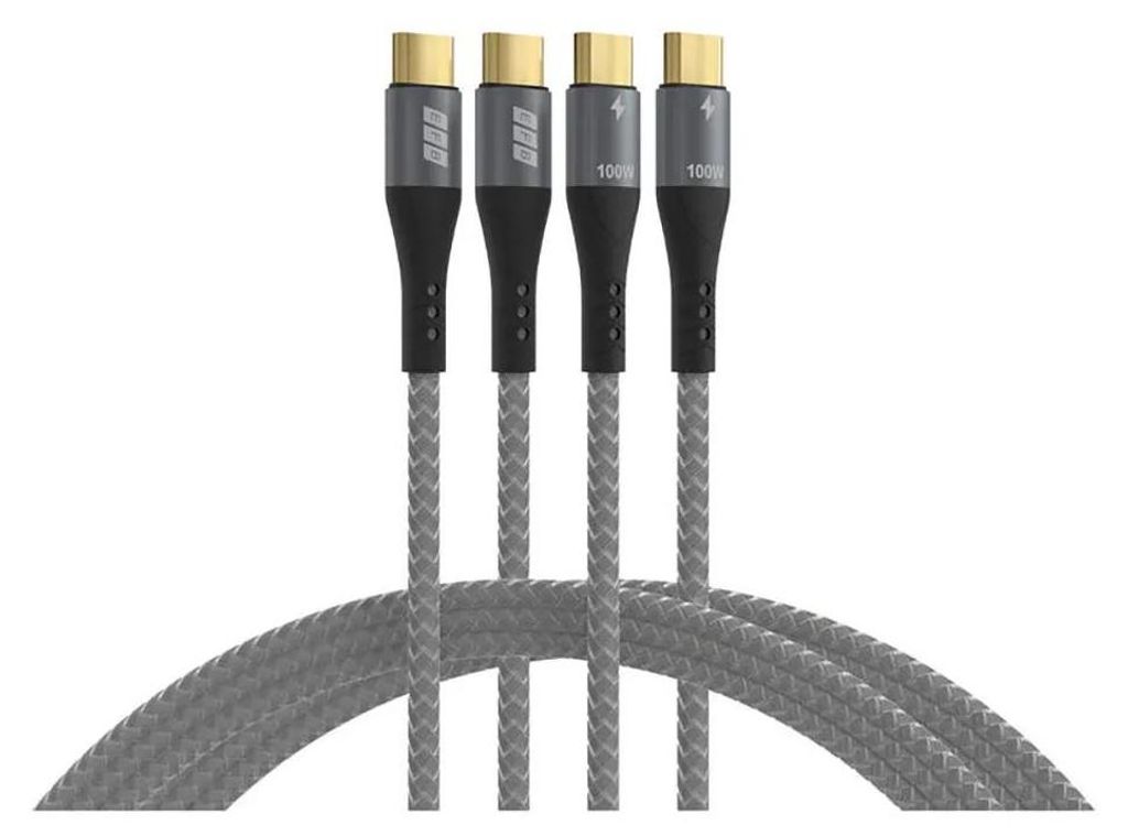 Efb USB-C Kabelset 100W PD 3.0 5A E-Marker Chip 2x1m grau