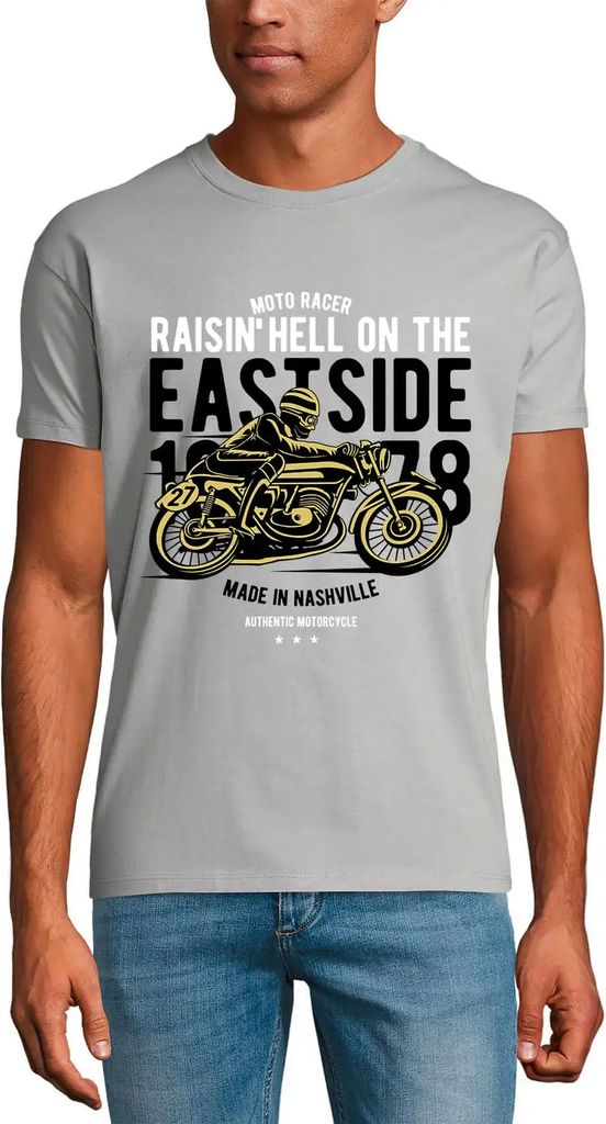 Herren Grafik T-Shirt Motorradfahrer der auf der East Side 1978 die Hölle heiß macht – Moto Racer Raisin' Hell On The East Side 1978 – Gesche...