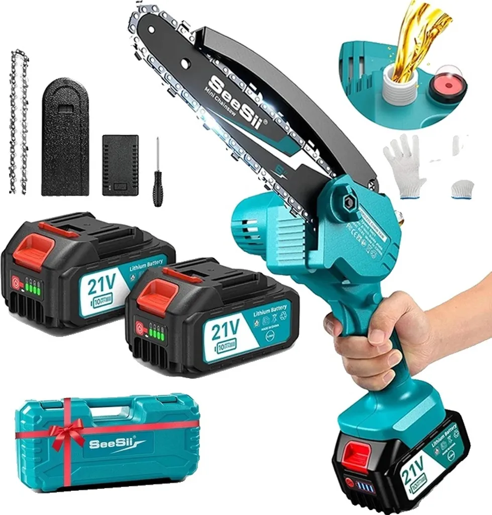 Mini tronçonneuse électrique 800W moteur sans balais avec 2 batteries