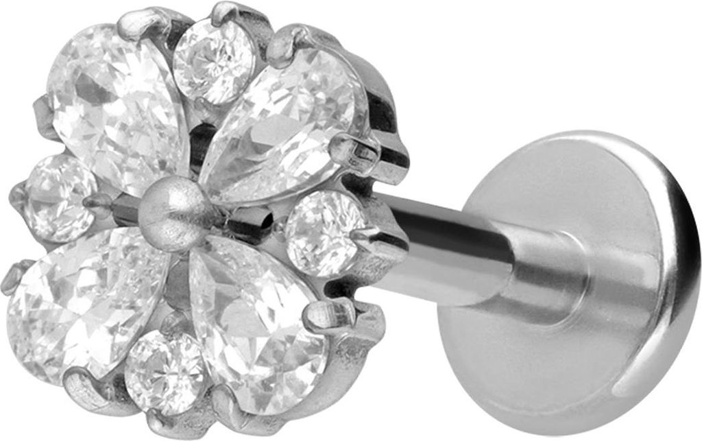 Ohrpiercing, Nasenpiercing Titan Labret mit Innengewinde KRISTALLORNAMENT Silber Stablänge: 10mm | Stabstärke: 1,6mm