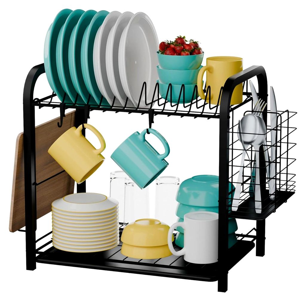 Abtropfgestell Geschirr Edelstahl Schwarz 41,5x21x33 cm - Geschirrabtropfgestell Kitchen - Geschirrständer - Moderne Abtropfgestell - Dish Drainer
