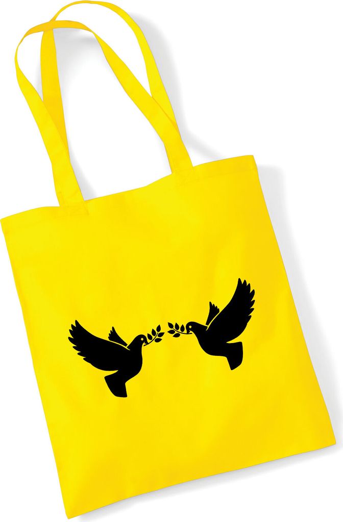 Huuraa Jutebeutel Friedenstauben 10 Liter Yellow Baumwolle Tasche Geschenkidee