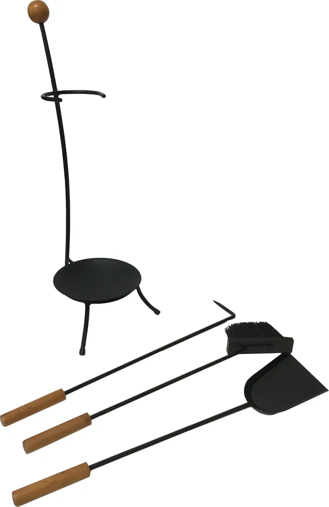 Kit Camino 67cm Acciaio Nero - 3 Attrezzi Professionali Manico Legno - 2