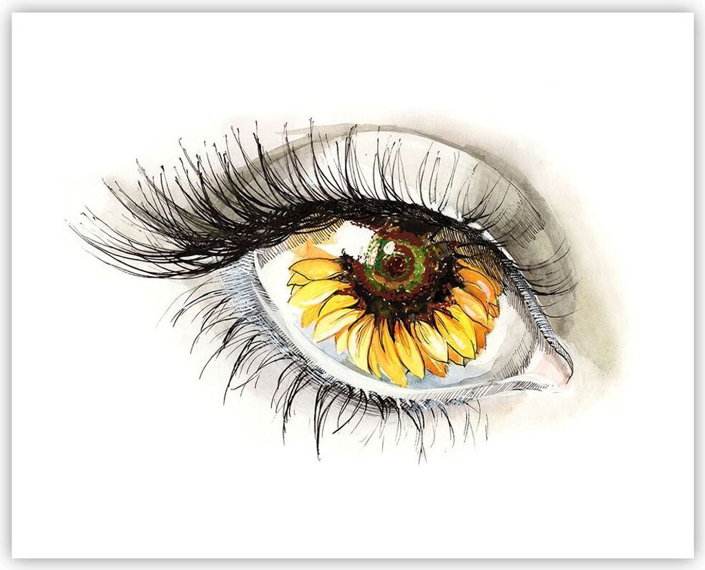 Poster - Poster ohne Rahmen - Sonnenblume Auge Computer Blume - 50x40 cm - Wand Bild - Wanddeko - Wandbilder - Kunstposter - Wandposter - Bilder - ...