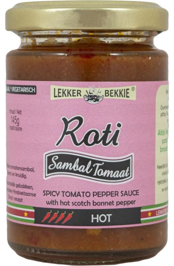 Lekker Bekkie Roti Sambal Tomaat 145g – Sambal de tomate Imagen del producto 