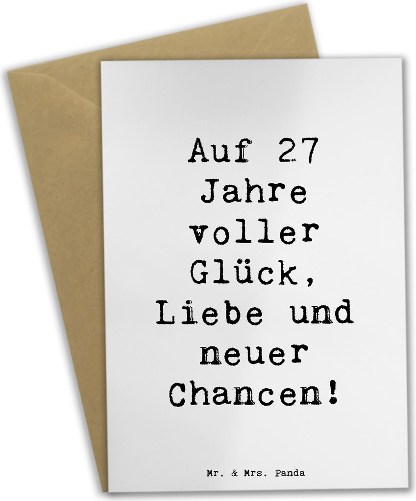 Mr. & Mrs. Panda Glückwunschkarte Spruch 27. Geburtstag - Weiß - Geschenk, Zukunft, Happy Birthday, besondere Geschenke, neue Chancen, Beileidska...