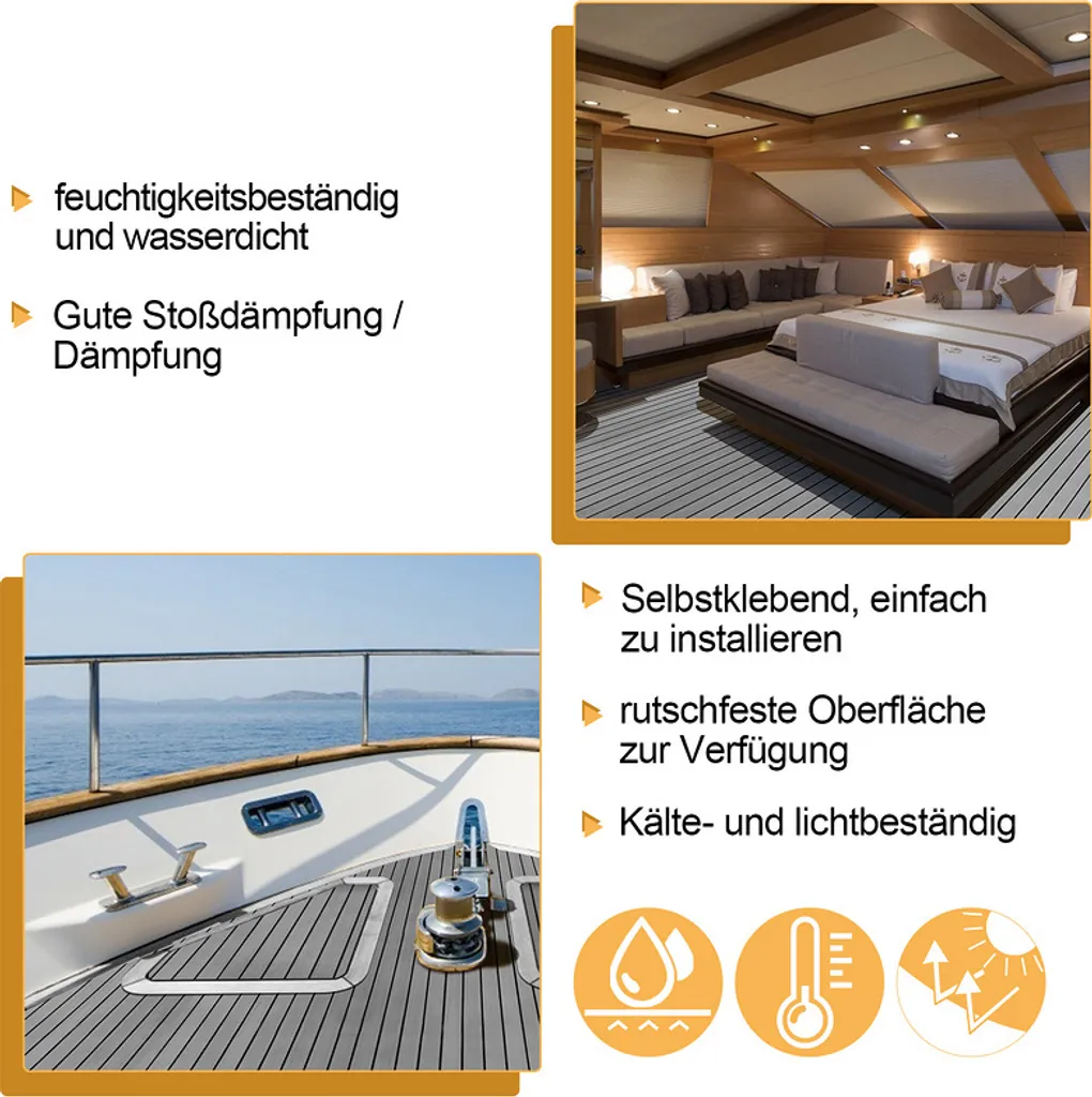Plancher de Bateau en Teck Synthétique Gris, Mousse EVA Antidérapante - 5