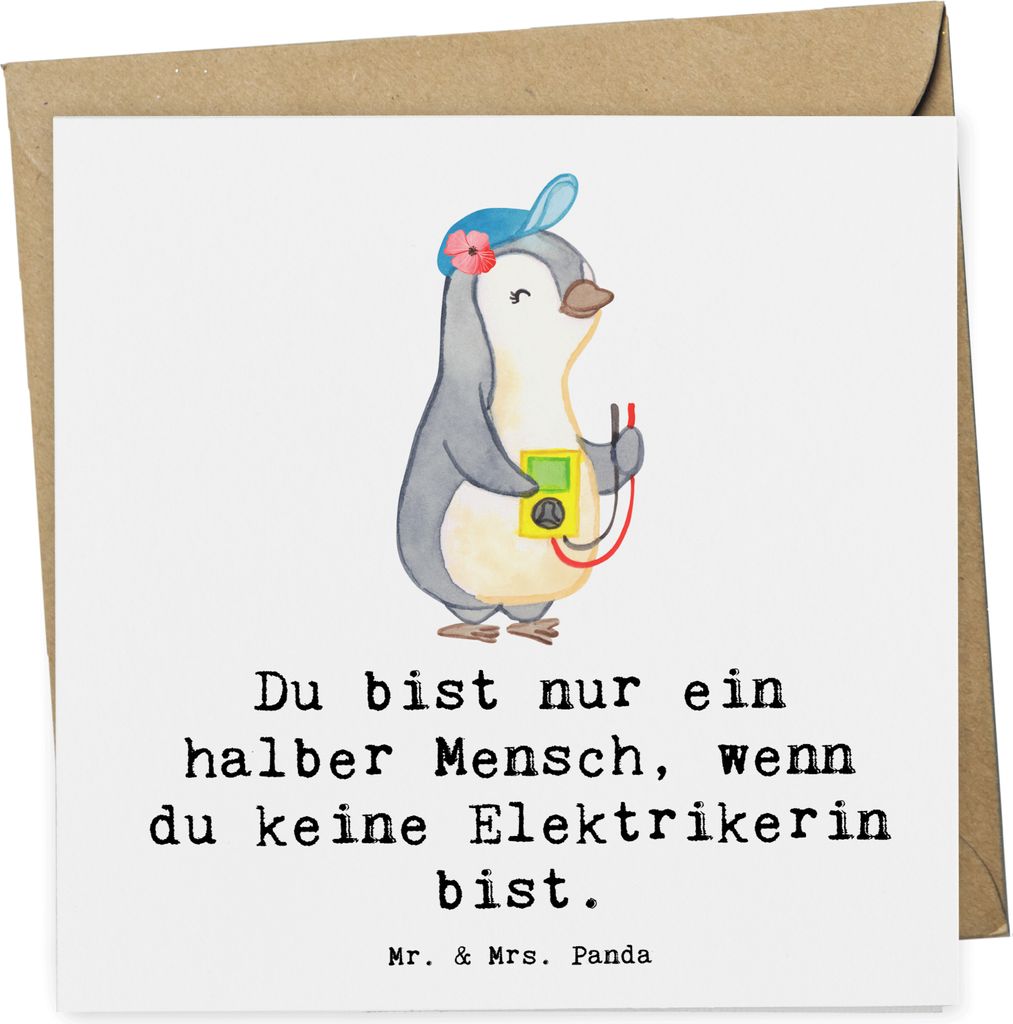 Mr. & Mrs. Panda Klappkarte Elektrikerin Herz - Weiß - Geschenk, Spruch, doppelkarte, Ausbildung, Glückwunschkarte, Beruf, faltkarte, Gesellenpr...