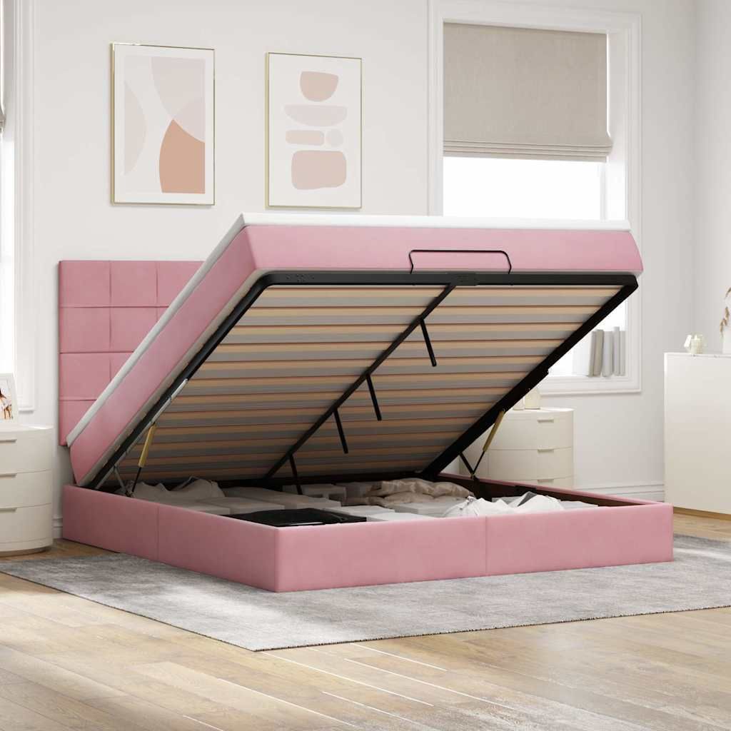 Möbel Ottoman-Bett mit Matratzen Rosa 180x200 cm Samt - Klassische Betten/Bettrahmen Neu2025 946070