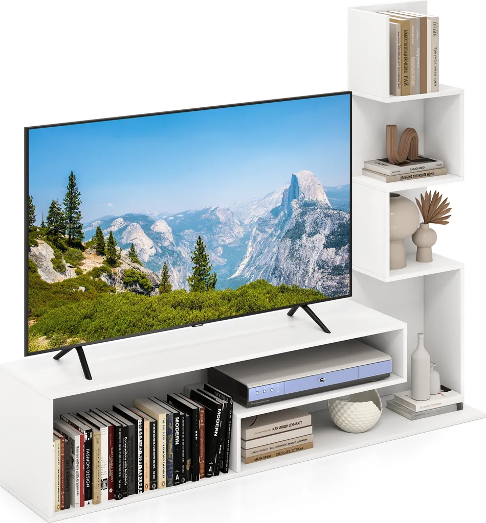 Porta TV COSTWAY 50 Pollici Bianco: Mobile TV a L con Ripiani Aperti