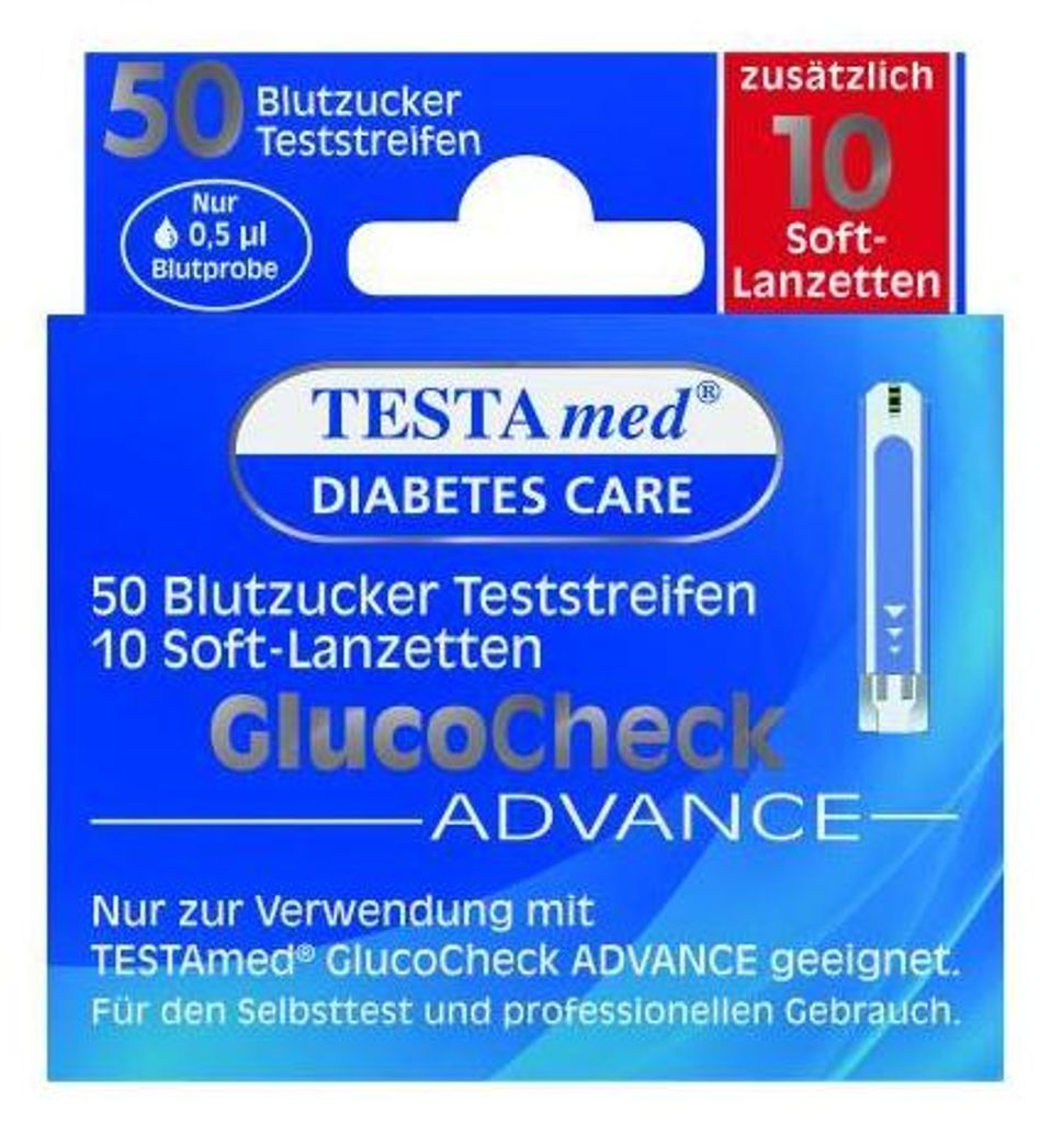 Testamed Glucocheck Advance 50 Teststr.m.10 Lanz. 1 P Produktbild 