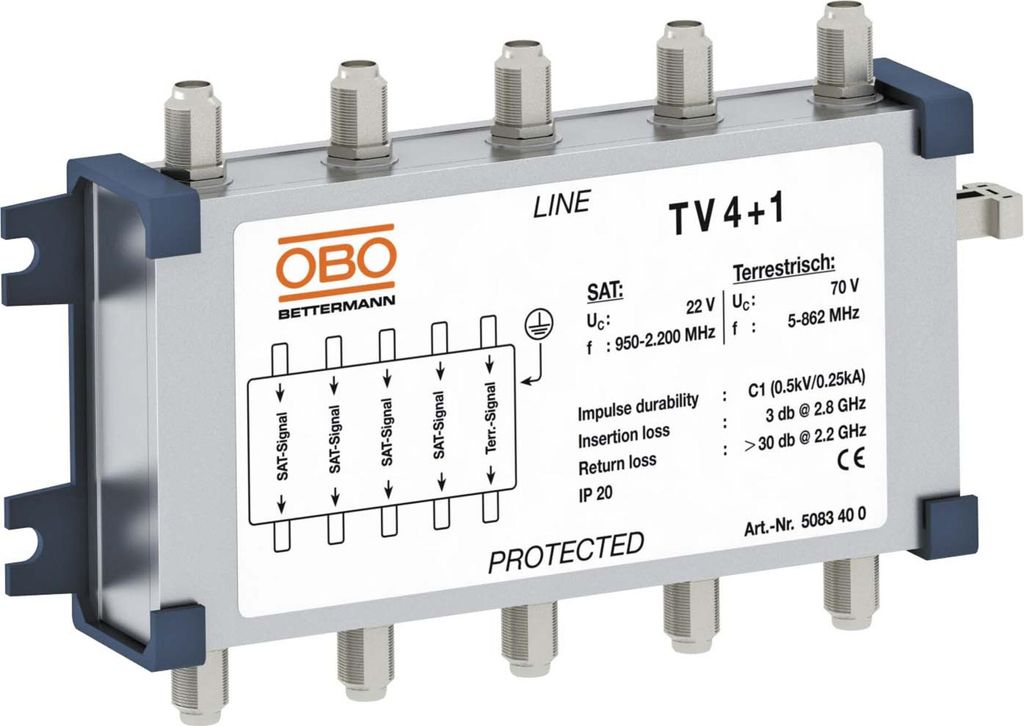 OBO TV 4+1 Überspannungsschutzgerät f.Sat-Technik 70V 5083400