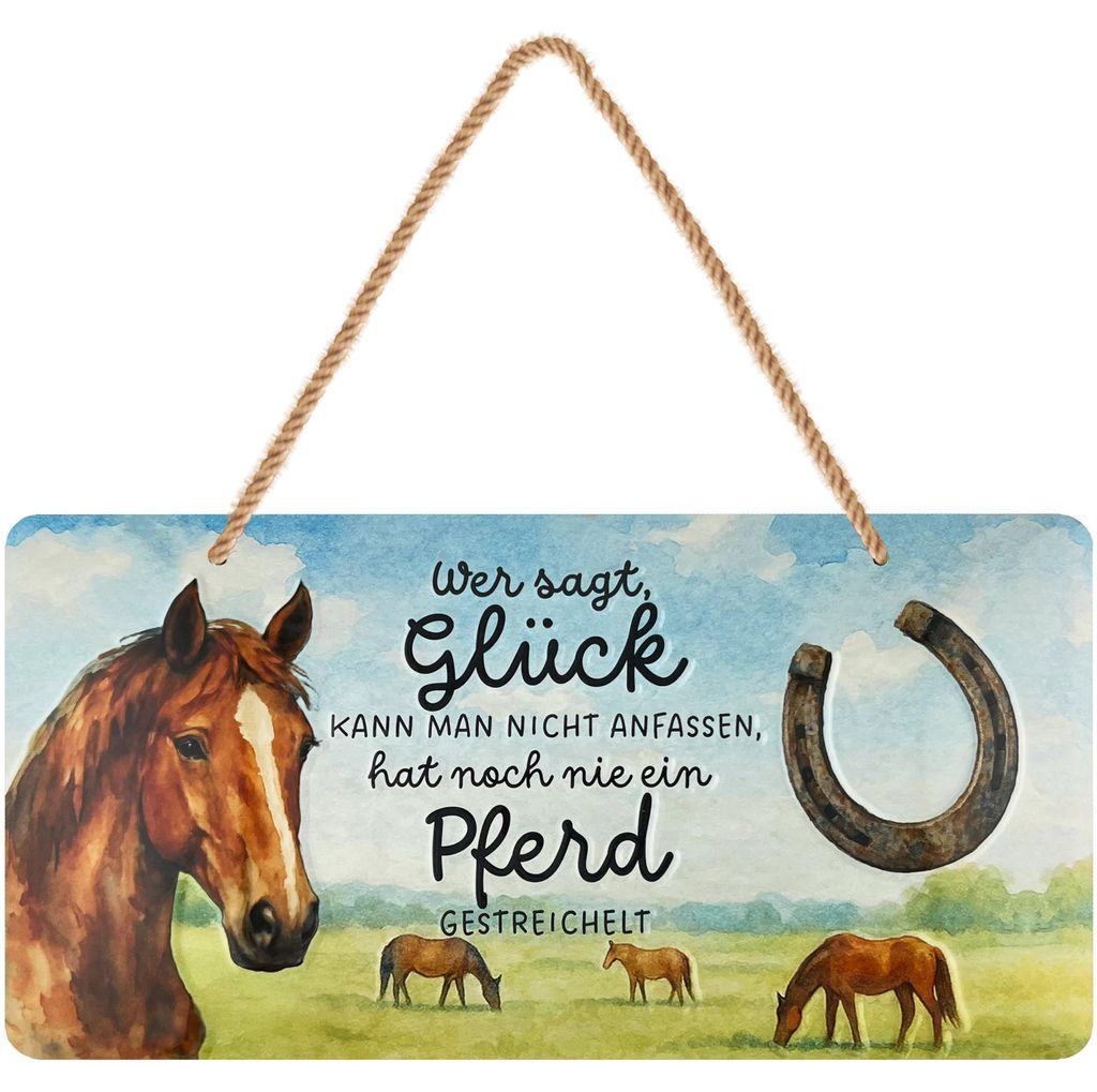 LANOLU Retro Blechschild Pferd Glück anfassen, Geschenk für Produktbild 