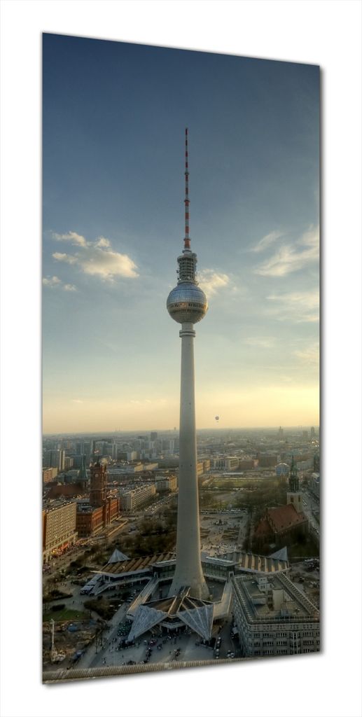 Wallario selbstklebende Duschrückwand 80 x 190 cm mit Motiv Fernsehturm Berlin mit Panoramablick über die Stadt - Wandverkleidung mit Hochglanzla...